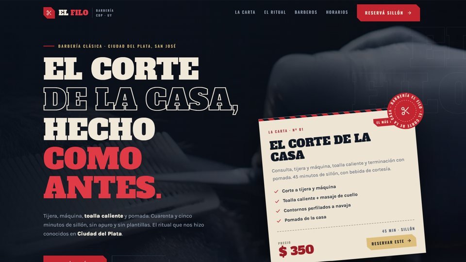 Landing de barbería en Ciudad del Plata